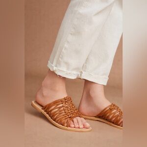 Seychelles for ANTHRO Duel Knotted Slide Sandals Brown Leather Huarache Style